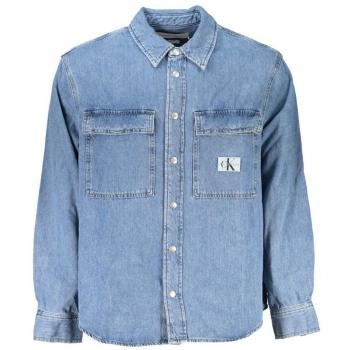 Sophisticated Light Blue Cotton Denim Shirt with Italian Collar and Front Pockets - XL