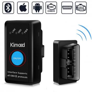 OBD2 Bluetooth 4.0 Kimood Nueva Versión Auto Diagnostico de Coche OBD2 Diagnosticos, Mini adaptador inalámbrico OBD2 Bluetooth para iPhone iOS Android Windows Symbian Tablet Smartphone, Negro