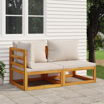 Conjunto de Sofás de Jardín 2 Piezas con Cojines de Madera Maciza Acacia en Color Taupé, Gris Claro y Verde - Muebles de Terraza para Jardín Exterior