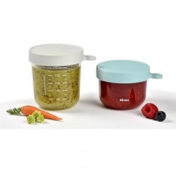 Béaba Set de 2 Recipientes para Conservación de Alimentos en Cristal, 150ml y 250ml, Color Gris y Verde
