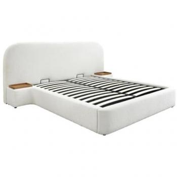 Cama con almacenaje de 160 x 200 cm y mesitas de noche - Tela bouclette - Blanco - ESTERIA de Maison Céphy