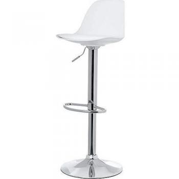 Taburete de Bar Bobba - Set de 2, Altura Ajustable, Asiento Blanco con Cojín, Giratorio 360°