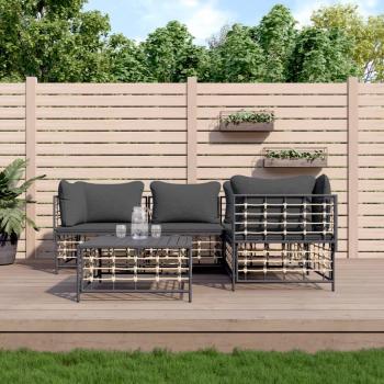 vidaXL 5-Piece Anthracite Poly Rattan Garden Lounge Set with Cushions