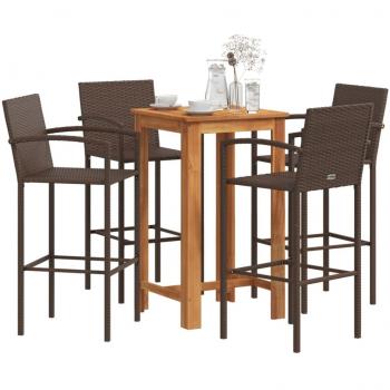 vidaXL 5 Piece Garden Bar Set Brown Solid Wood Acacia and Poly Rattan