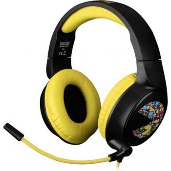 Auriculares Gaming Konix Pac-Man Circumaurales con Cable para PC, PS5, Switch 2 y Xbox - Micrófono 45° - Cable de 1,5 m - Jack 3,5 mm - Negro y Amar