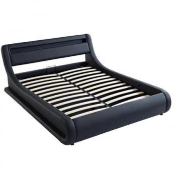 Cama con arcón IRIS II - 160x200cm - Piel sintética negra con LEDs