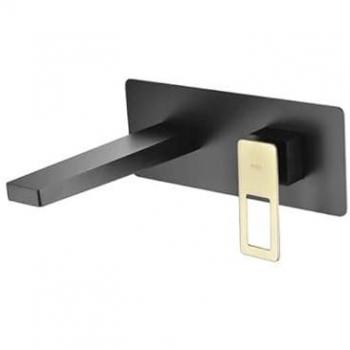Grifo Monomando de Lavabo Caño Alto en Negro Mate y Oro Brillo - Grifería de Baño IMEX