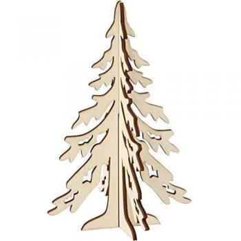 Árbol de Navidad 3D de Madera - 20 cm x 13 cm - Blanco - Decoración Navideña