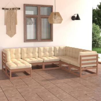 Conjunto de muebles de jardín 7 piezas con cojines de madera maciza de pino