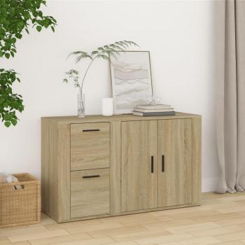 Aparador de madera contrachapada 100x33x59,5 cm en color roble Sonoma, mueble de almacenaje para salón, buffet y armario auxiliar