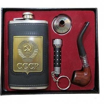 Juego de petaca , con escudo de la URSS, 180 ml, de acero inoxidable, con embudo, pipa y lámpara LED