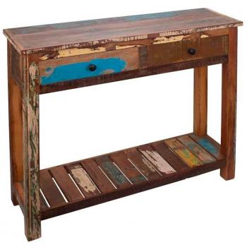 Mesa de consola de madera reciclada con 2 cajones