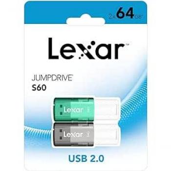 Memoria USB Lexar JumpDrive S60 de 64 GB (Pack de 2 unidades, USB 2.0)