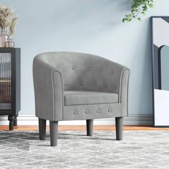Sillón Cabriolet de terciopelo gris claro con estructura resistente, diseño elegante y cómodo, ideal para decoración moderna