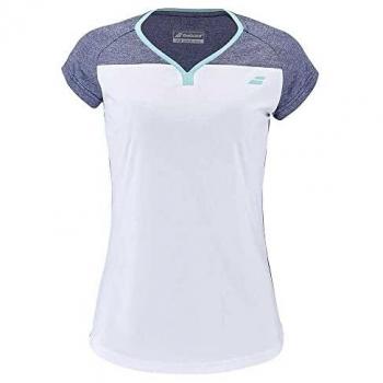 Camiseta Babolat Play de Manga Corta para Niñas - Blanco y Azul, Talla 140