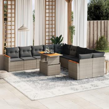11-Piece Grey Poly Rattan Garden Sofa Set with Cushions