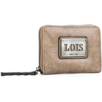 LOIS - 92726 Cartera Monedero Llavero de Mujer con Cremallera y 3 Compartimentos + 2 para Tarjetas y documentación. Piel sintética Polipiel, Color Taupe