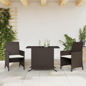 Conjunto de jardín 3 piezas con cojines marrón de Polyrattan