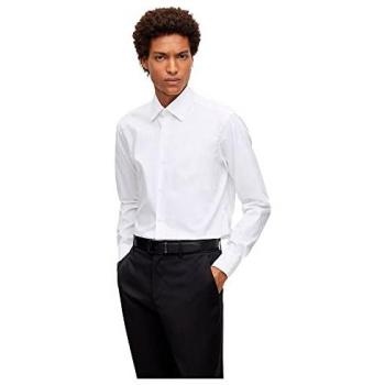 Camisa de Hombre Regular Fit BOSS Joe Kent de Manga Larga en Popelín de Algodón Blanco Talla 44