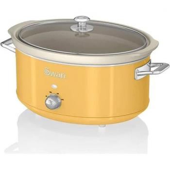 Swan Retro SF17031YELNEU Olla de Cocción Lenta 6.5L con Recipiente Extraíble Antiadherente de Cerámica Libre de PFOA y PTFE, 3