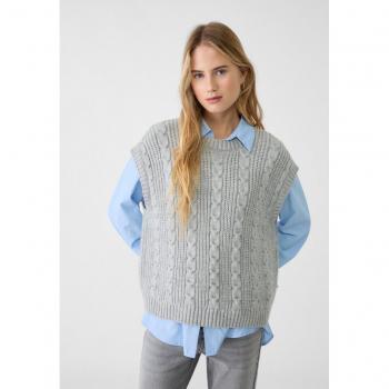 Grey Melange Cable-Knit Vest XS