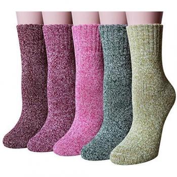Chalier 5 Pares de Calcetines Termicos Grueso Antideslizante de Lana para Hombres y Mujeres