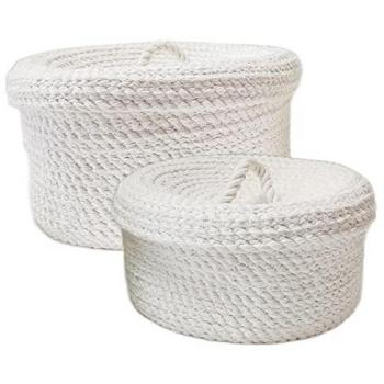 Cestas Decorativas de Fibra Vegetal-Cuerda Blancas - 2 Unidades 25x25x13cm
