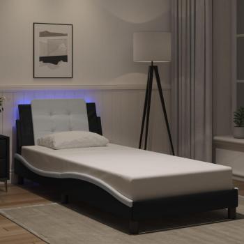 Cama con luz LED blanca y negra 90x190 cm en cuero sintético Vidaxl