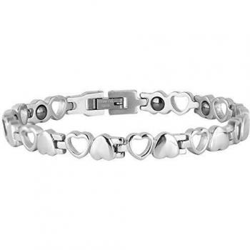 Salmue Pulsera Magnética, Pulsera de Terapia Magnética de Acero de Titanio Diseño Elegante Pulsera con Patrón de Corazón Hueco Regalo de Atención Médica para Padres Amigos