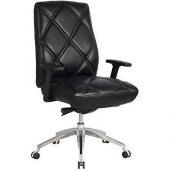 VIVA OFFICE Silla de oficina con estampado de diamante, de cuero auténtico, con respaldo alto, reposabrazos regulable, Negro