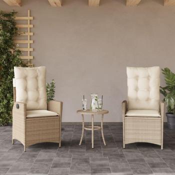 Sillas de jardín reclinables de 2 piezas con cojines de polyrattan beige