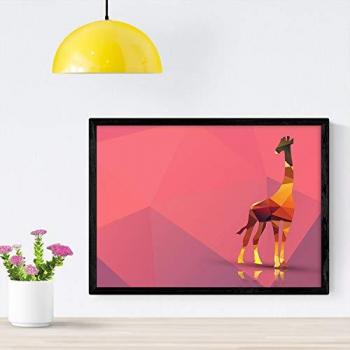 Póster de Animales Geométricos A4 con Marco - Jirafa Ilustrada en Alta Calidad y Colorido Fondo