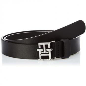 Cinturón de Piel Tommy Hilfiger Negro 2.5 cm con Hebilla Logo - Talla 90 para Mujer