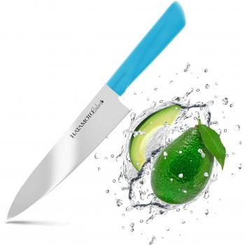 HATAMOTO Cuchillos Profesionales - Cuchillo Japones Acero Inoxidable - Cuchillos de Cocina Chef para Carne Pescado y Verduras - Cuchillo Cebollero Profesional - Mango Plastico Color - de Japon 18 cm
