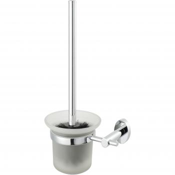 Escobillero WC con Soporte Modelo Happy, Metal Gris, Dimensiones 13x13x39 cm