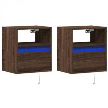 Mueble de TV de pared multimedia con luces LED, 2 piezas, roble marrón, 41 x 31 x 45 cm