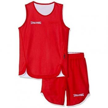 Spalding Doubleface Kids Set, Conjunto reversible camiseta y pantalones de baloncesto para Unisex-Niños, Rojo/Blanco
