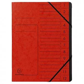 Clasificador Exacompta A4 12 Compartimentos con Gomas Color Rojo