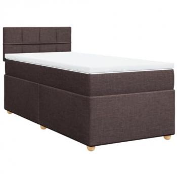 Cama box spring con colchón tela marrón oscuro 80x200 cm