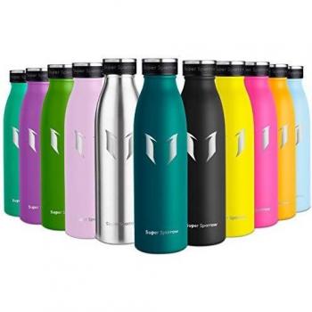 Super Sparrow Botella de Agua Acero Inoxidable- 750ml - sin BPA - islamiento de Vacío de Doble Pared, Botellas Frío/Caliente, Reutilizable para Niños, Colegio, Sport, Gimnasio, Bicicleta