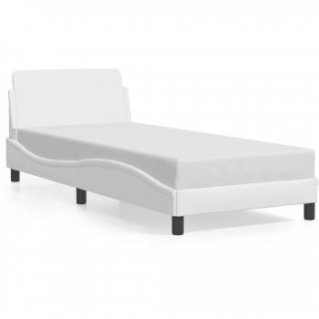 Estructura de cama con cabecero de cuero sintético blanco 90x190cm