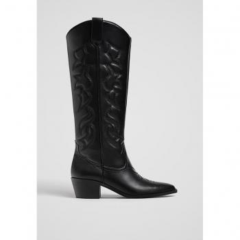 Stradivarius Cowboy Knee-High Boots - Black - Size 5 and Size 7½