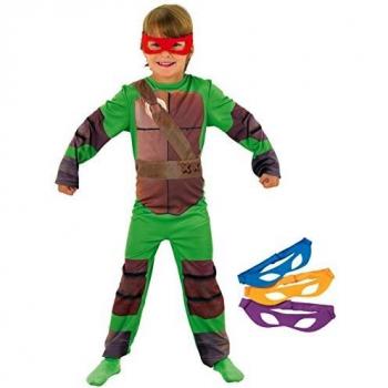 Tortugas Ninja - Disfraz de Tortuga Ninja con 4 antifaces para niño, infantil 8-10 años