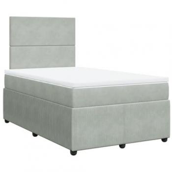 Cama box spring con colchón de terciopelo gris claro 120x200 cm