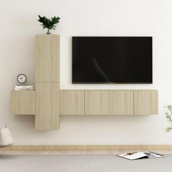 Juego de muebles para puerta de TV 5 piezas roble Sonoma Multicapa