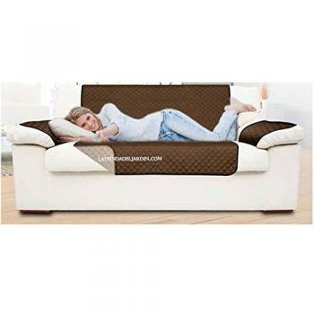 Funda Protectora Reversible para Sillón de 2 Plazas en Color Marrón y Beige, Fácil de Poner y Quitar, Apta para Lavadora - Medidas 2.23 x 1.75 m
