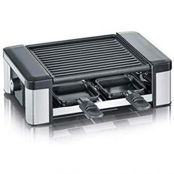 SEVERIN Raclette Partygrill con Plancha Reversible, 600 W aprox., Incl. 4 Mini-Sartenes y 4 Espátulas de Madera, RG 2674