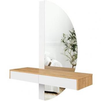 Tocador Melisa, Blanco/Roble, 120 cm con Iluminación LED y Espejo Moderno