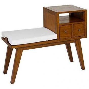 BigBuy Home Banco (95 x 40 x 77 cm) Nogal 2 Cajones, Talla Unica