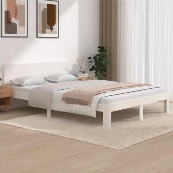 Cama de madera maciza de pino gris 140x200 cm blanca